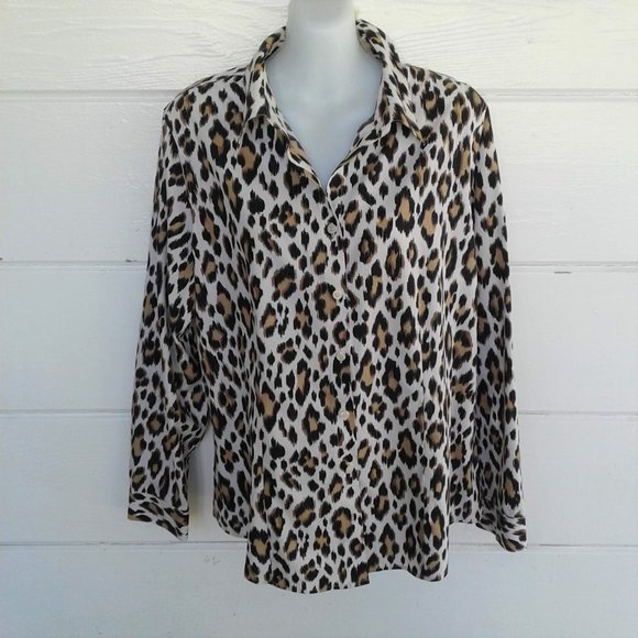 Chico's Tops - Chico's Brown Leopard Button Front Shirt Large